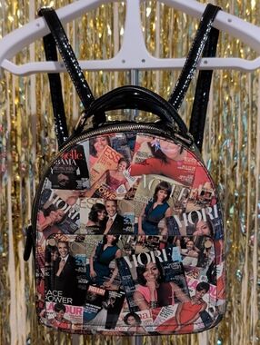 🖤 Michelle Obama Magazine Print Mini Backpack – Black Patent Trim 🖤